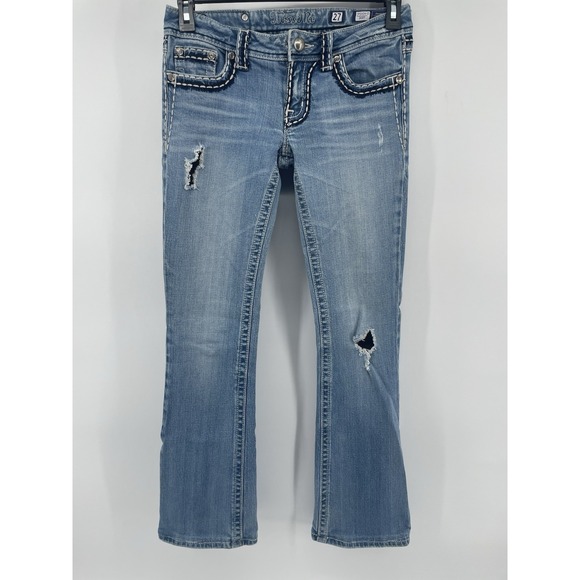 MISS ME JP5014-11 Boot Cut Womens Distressed Jeans 27 Flap Pockets Cowgirl - Picture 2 of 12